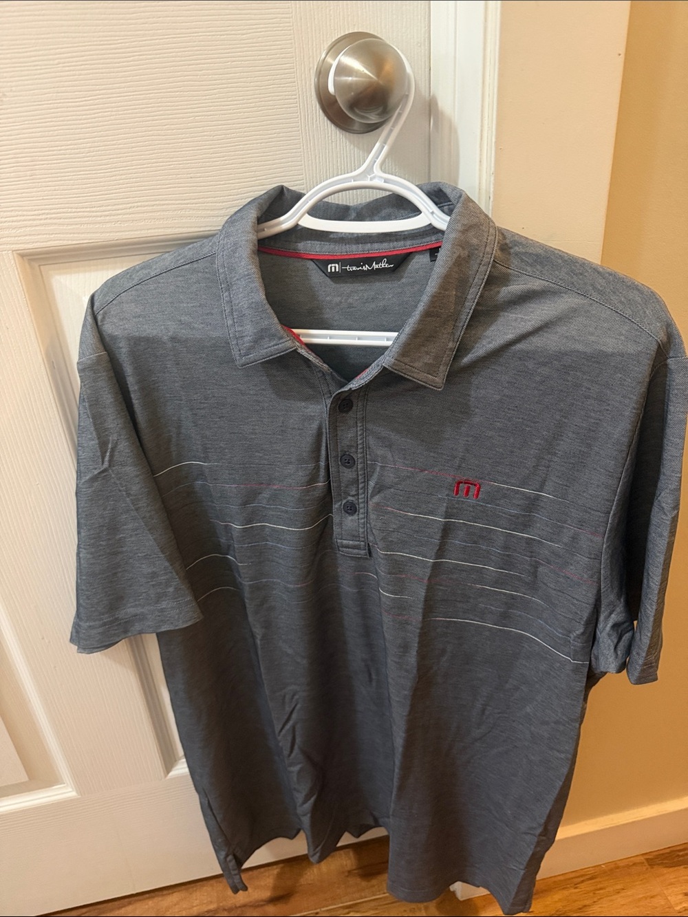Travis Mathew Gray Polo with Red Accent